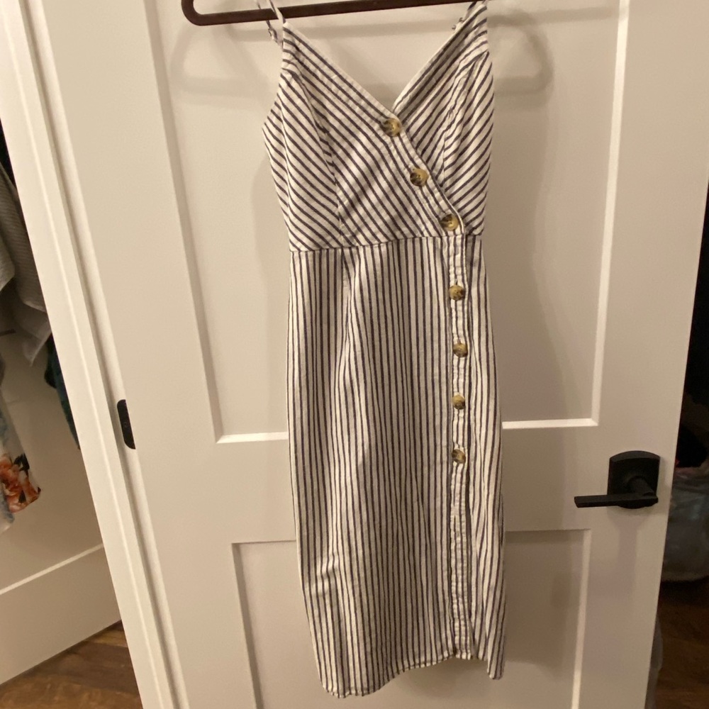 Abercrombie & Fitch Black and White Linen Blend Midi Sundress - Picture 7 of 13